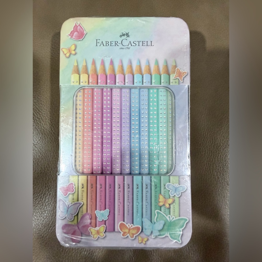 5 Pk Faber-Castell Colouring Pencils Sparkle Pastel Pack of 12 Metal Case tin